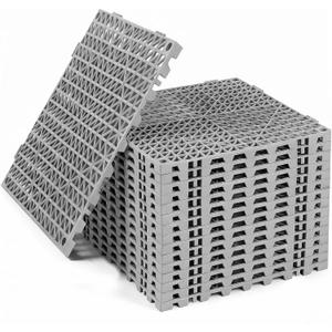 RITOLLO Modular Interlocking Cushion Drainage Floor Tiles, 16-Pack 11.8"x11.8" PVC Raised Non-Slip Interlocking Mats with Drain Holes for Deck, Pool, Garage, Shower, Patio, Bathroom, Sauna, Yard -Gray