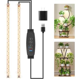 2 Head 13 Inches LED Grow Light Strips, Grow Lights for Indoor Plants Full Spectrum 3500K, 96 LEDs Plant Light with Auto On/Off and 3/9/12H Timer, 10 Dimmable Levels for Seedling Succulent