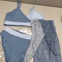 Girls Swimsuit V Neck Bikini Set Color Block with Cover Up 3Pcs Bathing Suits, Gray Blue 2, 11-12 Years