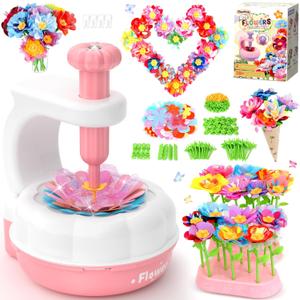 PERRYHOME Fabric Flower Bouquets Toys, 300+ Pcs Birthday Gift Activity Kit, 2 Gameplays STEM Craft for Kids, Reusable DIY Bouquets Maker Mothers Day Gifts for 3 4 5 6 7 8 Years Toddler Girl Gift (White Pink)