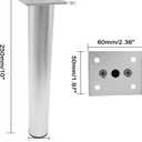 Set of 4 Aluminum Alloy Furniture Legs 10 Inch Height, 1.5 Inch Diameter Adjustable Cabinet Legs, Metal Round Sofa Legs Adjustable Feet for Kitchen, Table, Cabinet, Shelves (Silver)