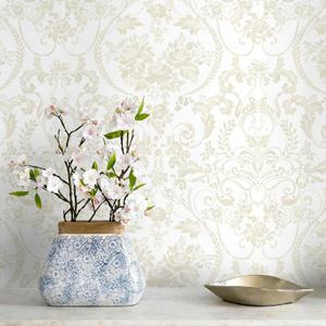 Vintage Peel and Stick Wallpaper Floral Wallpaper Peel and Stick for Kitchen 196"×17.3" Beige Wall Paper Damask Watercolor Contact Paper for Bathroom Kitchen Self-Adhesive Vinyl Waterproof