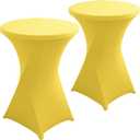 2 Pack 32x43 Inch Yellow Spandex Cocktail Table Covers, Fitted Round Cocktail Tablecloth, Stretch Highboy Table Cover Cloth for Wedding, Party, Banquet, Event
