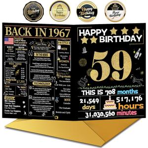 Joycard 59th Birthday Card with Envelope, 59th Birthday Decorations for Women Men, 59th Birthday Gifts, Perfect for Mother Dad, Happy Birthday Cards for 59 Year Old Wife Husband, Back in 1967