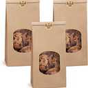 Eupako 4.5x2.36x9.6" Bakery Bags With Window - 50 PCS Brown Tin Tie Tab Lock Kraft Paper Bags for Cookies, Coffee - Includes 50 PCS Handmade Stickers