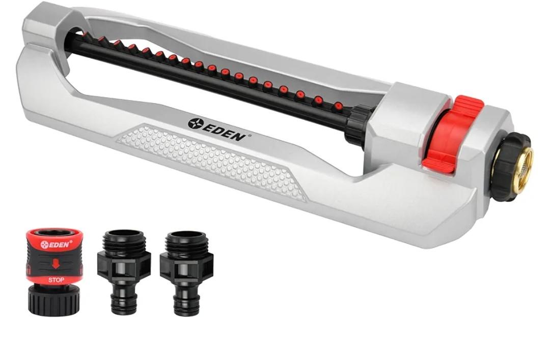 Eden 94110 Heavy-Duty Metal Oscillating Sprinkler | Covers Up to 3,315 sq. ft., 18 Precision Nozzles, Adjustable Range, Turbo Drive Motor, Quick Connect Bundle