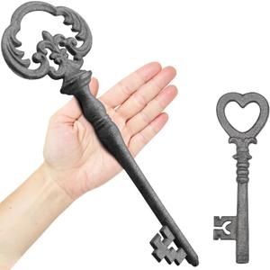 Zezzxu Large Iron Skeleton Key, Giant Cast Iron Key Prop Big Decorative Key for Wall Decors