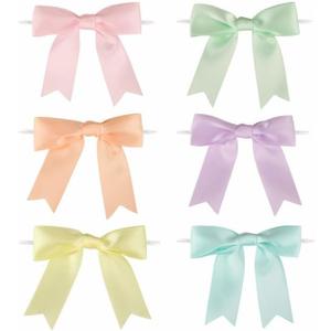 Meseey 60 Pcs 5 Inches Twist Tie Satin Ribbon Bows Pretied Premade Craft Bows for Treat Bags Gift Wrapping Basket Wedding Baby Shower Brithday Christmas Party (Pastel)