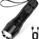 JINIU Rechargeable LED Flashlight, Bright Tactical Torch High Lumens, White Light, Waterproof Handheld Zoomable Flash Light, Gifts for Men, Hunting Camping Essentials Gear