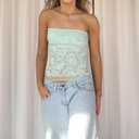 Women Strapless Tube Top Y2k Floral Lace See Through Cami Sleeveless Backless Mesh Vest Tank Bandeau Crop Top (S)