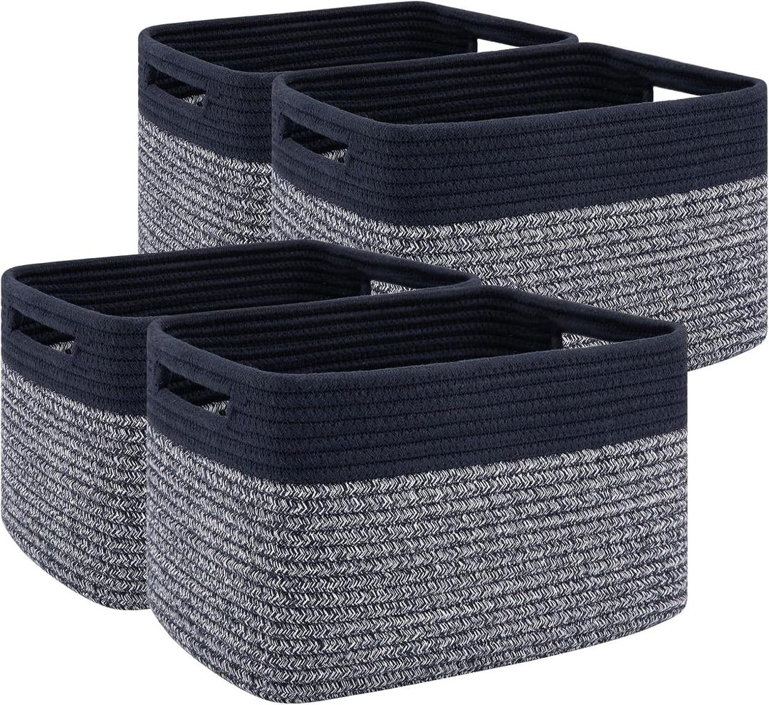 4 Pack Storage Baskets for Organizing, Woven Baskets for Shelves - Perfect for Toys, Books, Towels, and Clothes, Durable Gift Basket Bins Toy Storage, 12.7''L x9''W x7.8''H, Blue and Grey