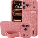 OOK Compatible with iPhone 17 Pro Leopard Case with Wrist Strap, Pink Leopard Cheetah TPU Shockproof Protection Slim Cover with Camera Protection for Women Girls, for 6.3inch