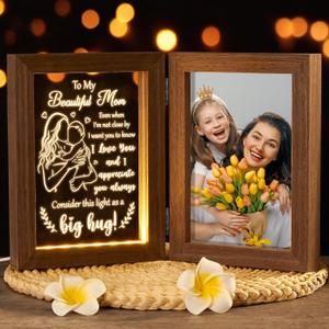 2 x Tiblue Mother's Day Gift from Daughter Son, Mother Daughter Picture Frame & Acrylic Plaque with Night Light, Mother-in-Law Gifts from Daughter-in-Law New Mom Gifts for Women