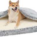 Dog Bed with Cover Cave, Orthopedic Dog Bed with Blanket, 33.5 * 27.6'' Rectangle Pet Crate Cozy Cuddler Mat, Anti-Anxiety Memory Foam Calming Pad for Puppy Cat with Removable Washable Cover (Grey)