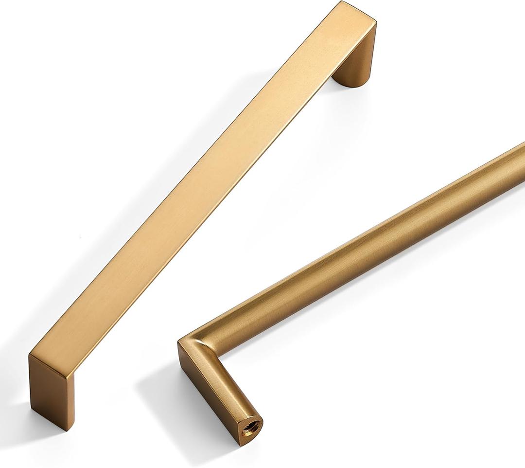 10 Pack Brushed Brass Cabinet Pulls 5-inch(128mm) Hole Center Kitchen Cabient Hardware Gold Cabinet Handles Drawer Pulls,Cabinet Pulls,Cupboards, Dressers and Square Solid Metal Hardware
