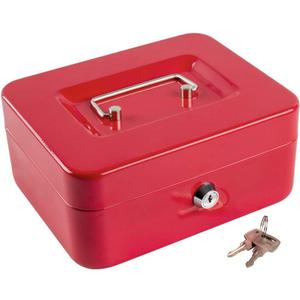 Kyodoled Medium Cash Box with Money Tray,Small Safe Lock Box with Key,Cash Drawer,7.87"x 6.30"x 3.54" Red Medium