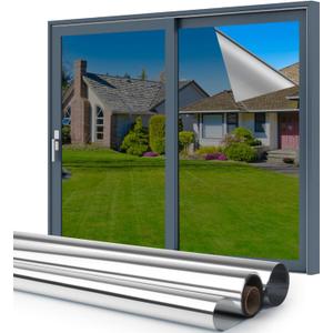 Kromapolis One Way Window Film Daytime Privacy, Reflective Mirror Window Tint See Out Not in, Sun UV Blocking Heat Control Static Cling for Home Office (Silver, 35.4 Inch x 13.1 Feet)