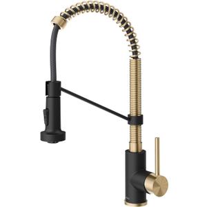 KRAUS Bolden Commercial Style 2-Function Single Handle Pull Down Kitchen Faucet in Spot-Free Antique Champagne Bronze/Matte Black, KPF-1610SFACBMB