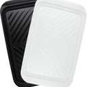 ECOIOU Grilling Prep and Serve Trays, 17 x10.5 inch BBQ Tray for Raw and Cooked Food, Melamine Serving Trays for Food, Set of 2, Black and White