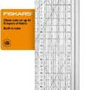 Fiskars Rotary Cutter and Ruler, Quilting Ruler, Rotary Cutter for Fabric, Built-In Measuring Grid & Spring-Action Blade, 24 x 6, Gray/Clear