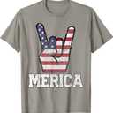 Merica Rock Sign 4th of July Vintage American Flag Retro USA T-Shirt Gray L