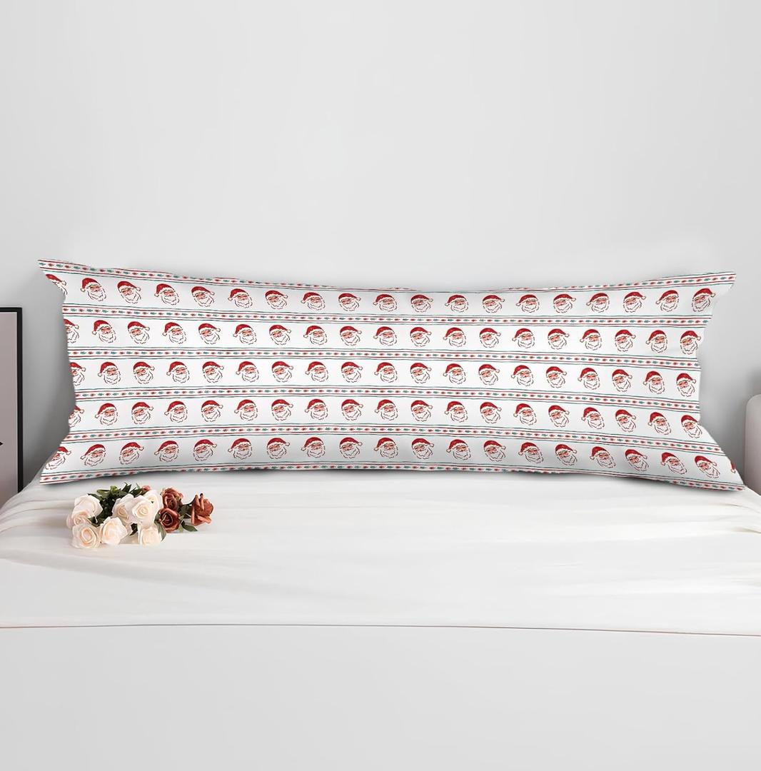 BNHJKFQZ Red Striped Santa 20x54 Body Pillow Cover with Zipper,Merry Christmas Decor,Coquette Preppy Pink Bow Xmas Striped Decorative Long Hug Pillow Cases for Bed Couch