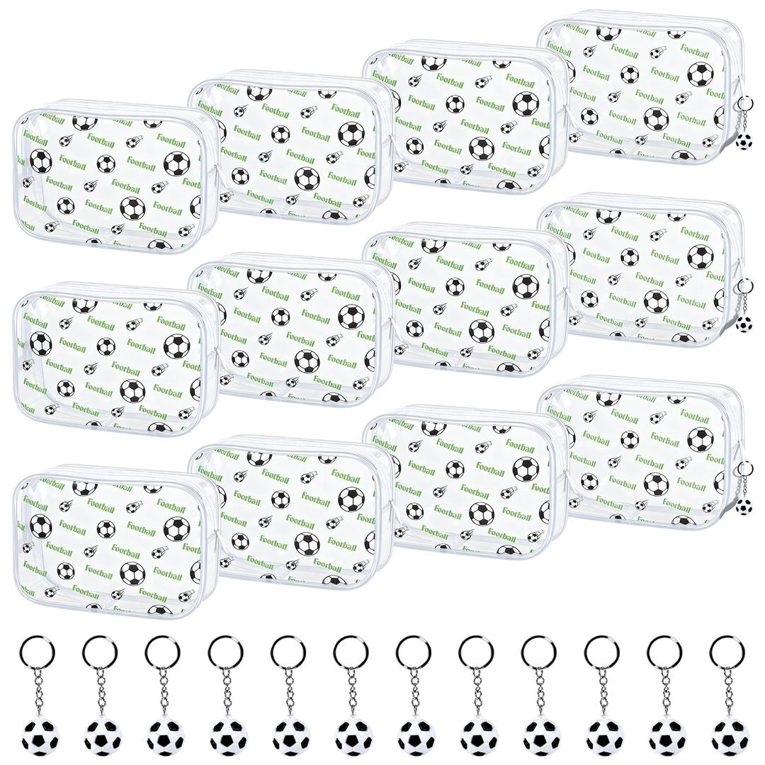 24 Pieces Soccer Team Gifts Cosmetics Bag with Soccer Keychain, Soccer Makeup Bag Accessories for Makeup Bags Clear PVC Portable Makeup Bags Toiletry Zipper Pouch for Women, Girls, Team Player(12 Set)