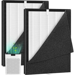 2 Pack KJ190L Filter Replacement for MOOKA KJ190L Air Puri-fier for Home Large Room 2200 Ft, 3 Stage Filtration for Smoke Dust Pollen Pets Hair Dander Odor, 2 HEPA Filters and 4 Washable Pre-Filters