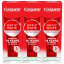 Colgate Optic White Renewal Teeth Whitening Toothpaste, Whitening Fluoride Toothpaste, Effectively Removes Tea, Coffee, Stains, Made with Hydrogen Peroxide, Brilliant Shine, 3 Pack, 3.0 oz