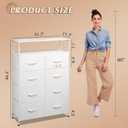 WLIVE Fabric Dresser for Bedroom with Open Shelves, Tall White Dressers with 8 Drawers, Storage Tower with Fabric Bins, Chest of Drawers for Closet, Hallway
