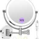 Wall Mounted Makeup Mirror with Lights, 30X/1X Double-Sided Magnifying, Plug-in Lighted Vanity Mirror with 3 Color Modes, Dimmable Brightness, 360 Swivel Extendable Arm for Bathroom & Grooming (Chrome)