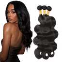 #1B Human Hair Bundles Natural Color Body Wave Bundles 26 28 30 Inch Unprocessed Brazilian Virgin Hair 3 Bundle 50 Gram Per Bundle Deals Quick Weave Hair Extensions