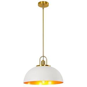YHANFENGCY 15.7-inch White and Gold Pull Chain Large Modern Industrial Retro Dome Ceiling Pendant Light, Suitable for Kitchen Island, Living Room, Bedroom, Coffee Bar