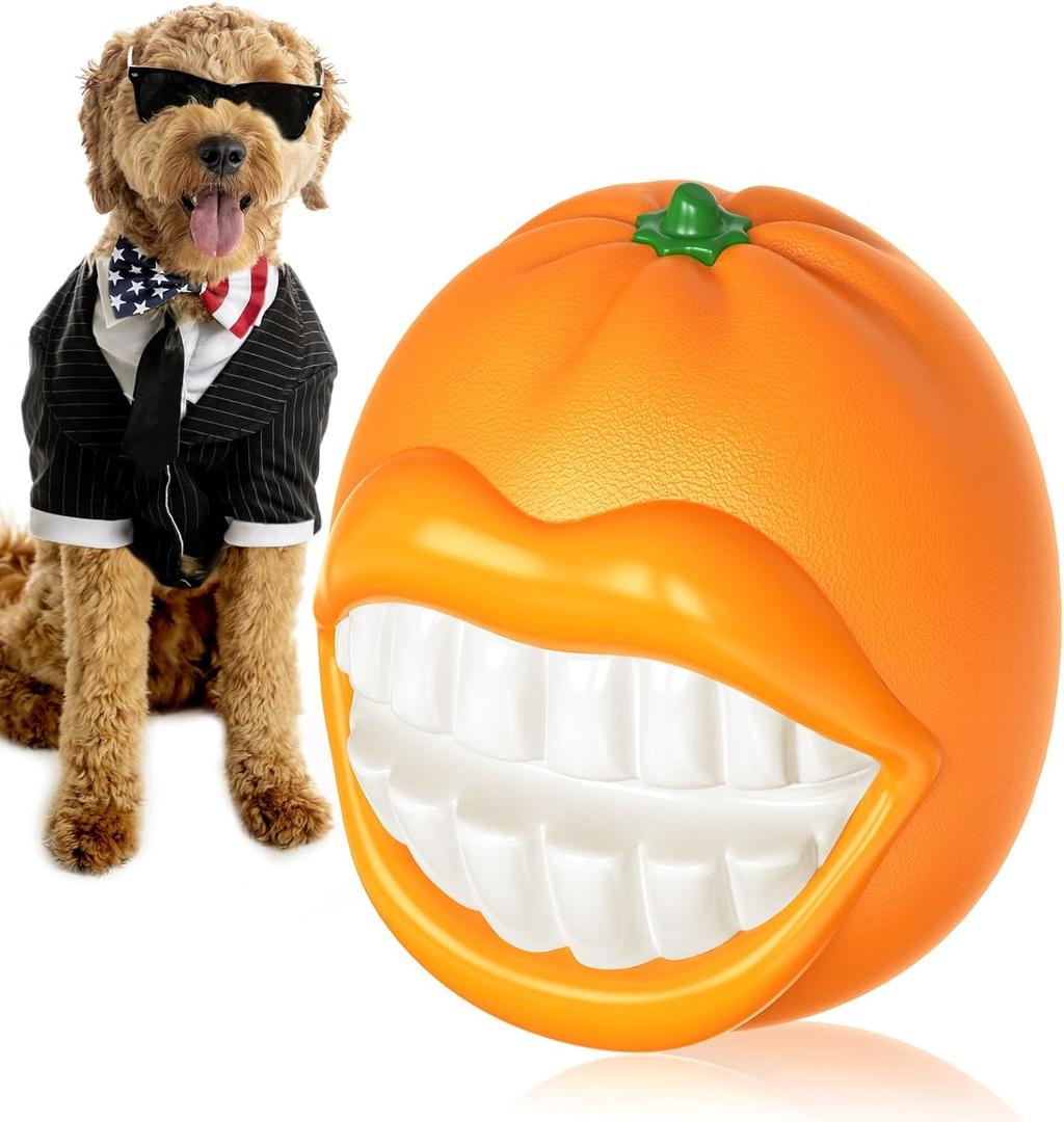 Indestructible Dog Squeaky Ball - Tough Chew Toy for Aggressive Chewers, Medium/Large Dogs Fetch Toy for Indoor, Outdoor & Water Play - Orange (black)