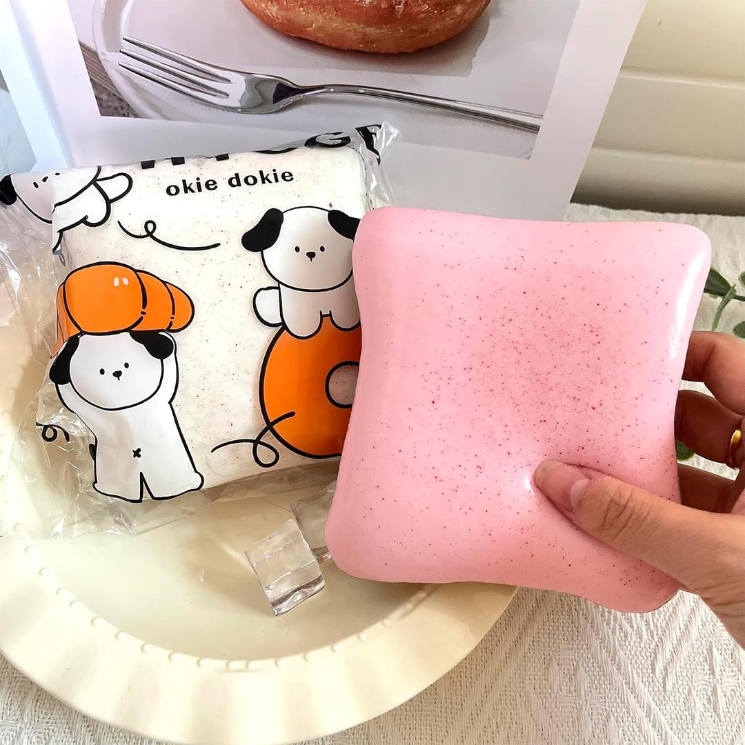 Bread Butter Squishy,Slow Rising SquishyStress BallsStress Relief & Fidget for ADHDParty Favor Gift (Pink and White)
