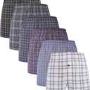 BAMBOO COOL Men's Underwear Woven Boxer Shorts,Classic Relaxed Fit,Lightweight Plaid Boxers,6 Pack (Large)