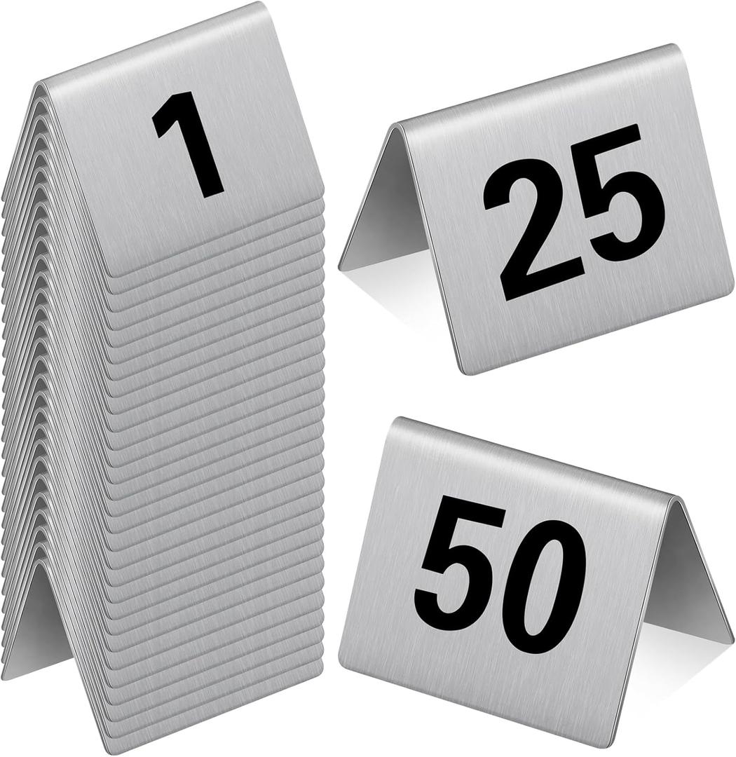 Wenqik Stainless Steel Table Numbers Tent Style Restaurants Table Number Card Tent Cards for Cafes Bars Party Banquets Food Service Wedding Evidence Markers Supplies (Black)