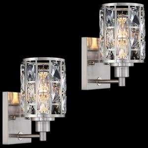 2 Pack 1 Light Crystal Wall Sconce Brushed Nickel Finish Modern Concise Style
