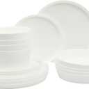 Gibson Home Modern Opal (Service for 4) 16 Piece Glass Chip Resistant Dishes Double Plates and Bowls Lightweight Dinnerware Set