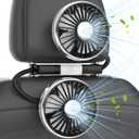 USB Powered Backseat Car Fans for Kids & Baby - 5V/2A Dual-Head Cooling Car Fan with Independent Control, 360 Rotatable Hose, 3 Speeds, LED Lights Fits 3.54"-5.9" Bars for SUV MPV Sedan Pickup Trunk