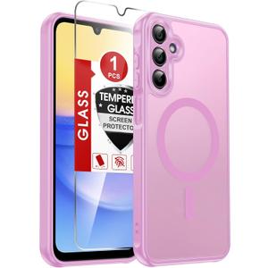 LeYi Compatible for Samsung Galaxy A15-5G Phone Case: Samsung A15 5G Case [Magnet Fit] with Screen Protector, Matte Translucent Soft-Touch Skin & Full Body Protection for Cell Phone A 15 Cover, Pink