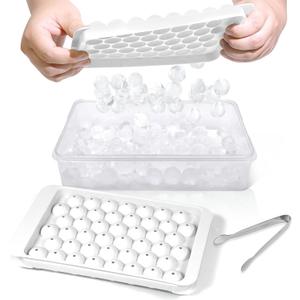 WIBIMEN Ice Cube Tray with Lid and Bin - Round Ice Trays for Freezer with Lid - Ice Cube Trays for Freezer with Ice Container (0.8" - 2PACK, White)