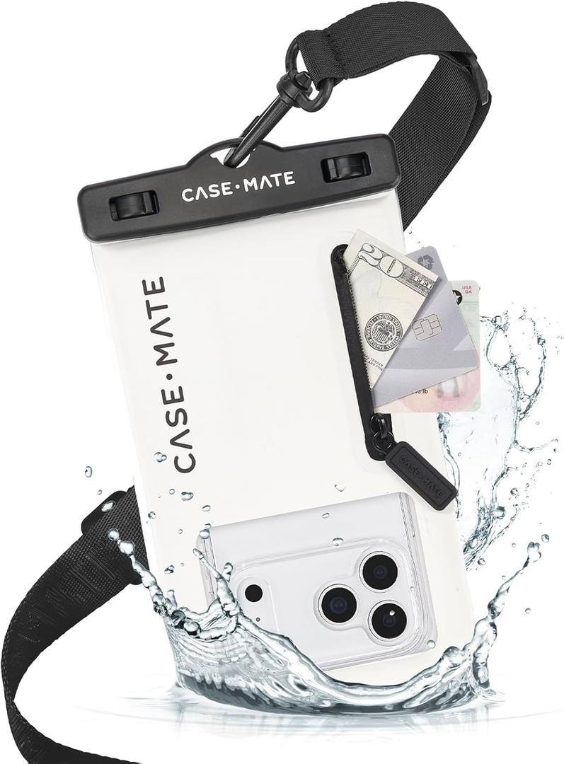 Case-Mate IP68 Waterproof Phone Pouch with Zip Pocket for 3 Cards & Cash - Large Floating Phone Case w/Crossbody Lanyard - Beach Cruise Ship Travel Essentials Compatible w/All Devices - Sand Dollar