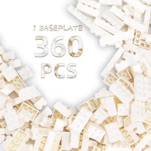 360 Piece White Classic Building Blocks Bulk, 7 Sizes Building Bricks Assortment Pack, Compatible with Lego Parts and Pieces (White)