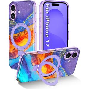 2 x for iPhone 17 Case,[Compatible with MagSafe][Magnetic Invisible Ring Stand],Shockproof Protective Slim Women Girl Case for Apple iPhone 17 6.3 inch,Orange/Blue