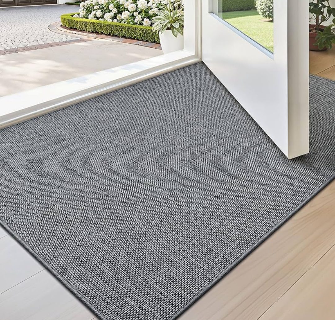 LUMI Ultra Thin Door Mat for Entryway, Low Profile Non Slip Rubber Backing Indoor Doormat, Easy Clean Welcome Entrance Mat for Inside House, Patio, Dark Grey 36"x59"