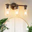 Bathroom Light Fixtures Wall Sconce Light with Clear Glass Oil Rubbed Bronze 3 Lights Bathroom Lighting Over Mirror Vanity Lights for Living Room,Bedroom,Restroom,Hallway E26 Base