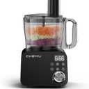 Smart Food Processor and Vegetable Chopper, 6 Automatic Functions, BPA Free, Stainless Steel Blades, 12 Cup Bowl, 600-Watt Motor, Black