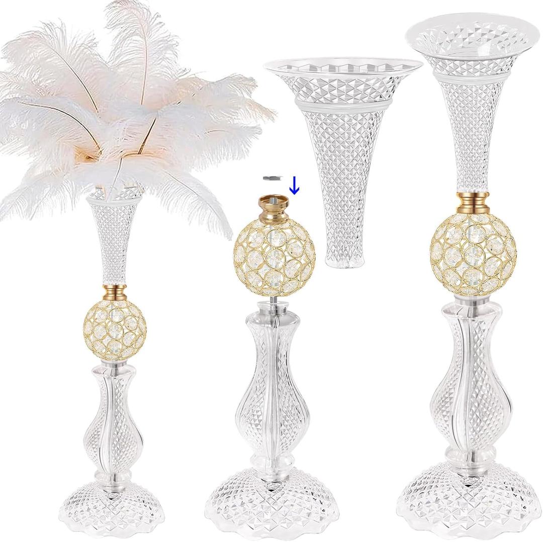 VIJIV Premium Clear Acrylic Flower Vases for Wedding Table Centerpieces, Tall Trumpet Vase for Flower Arrangement & Ostrich Feather Holder, Perfect for Wedding Galas, Anniversary & Formal Events (Tall-20.5IN)