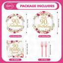 96Pcs 90th Birthday Decorations for Women Rose Gold Floral Party Plates and Napkins Disposable 90th Birthday Gifts Tableware Set for Women Fabulous Party Decorations Serves 24